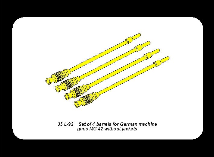 Aber 35L-092 Jeu de 4 canons pour mitrailleuses allemandes MG42 sans chemise (1/35) – image 4