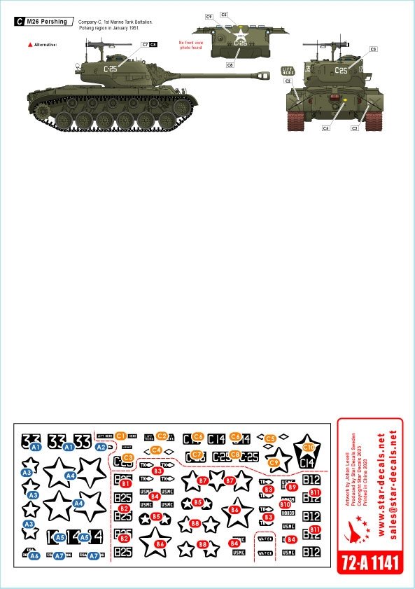 Star Decals 72-A1141 Korean War 1950-53 # 2. USMC Tanks. Pershing. 1/72 – immagine 2