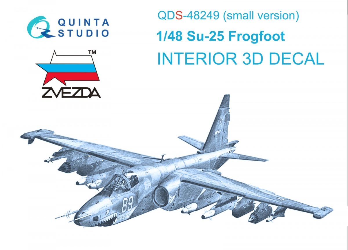 Intérieur imprimé en 3D et coloré sur papier décalcomanie Quinta Studio QDS-48249 Su-25 (Zvezda) 1/48 