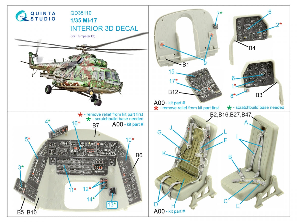 Quinta Studio QD35110 Mi-17 3D-Printed coloured Interior on decal paper (Trumpeter) 1/35 – imagen 2