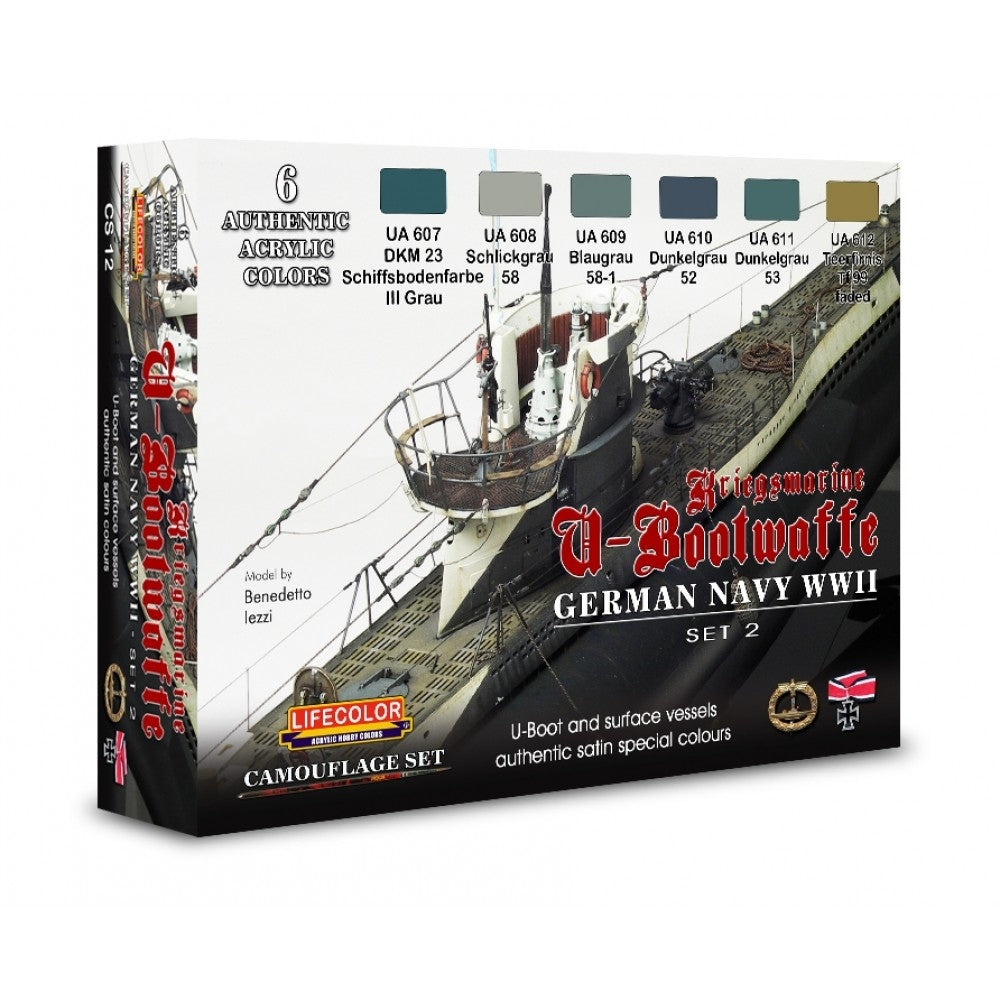 Coffret de peinture acrylique Lifecolor CS12, couleur Marine allemande, lot de 2 (6 x 22 ml).