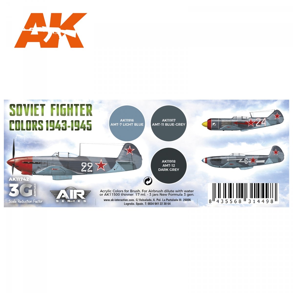 AK Interactive AK11742 SOVIET FIGHTER COLORS 1943-1945 3x17 ml – Bild 2