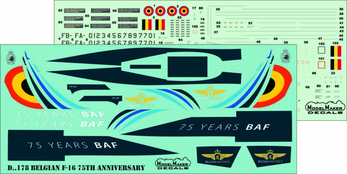 ModelMaker Decals D48178 Belgian F-16 75TH Anniversary 1/48 – imagen 2