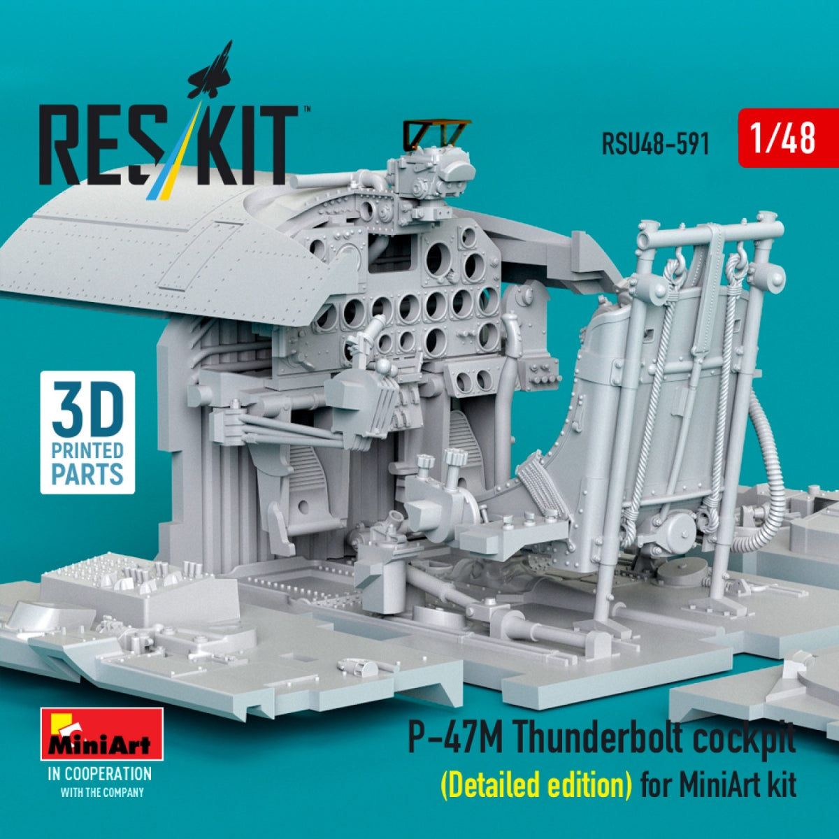 RESKIT RSU48-0591 P-47M Thunderbolt cockpit (Detailed edition) for MiniArt kit (3D Printed) 1/48