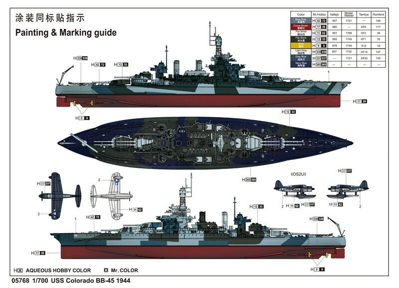 Trumpeter 05768 USS Colorado BB-45 Battleship 1944 1/700 – imagen 10