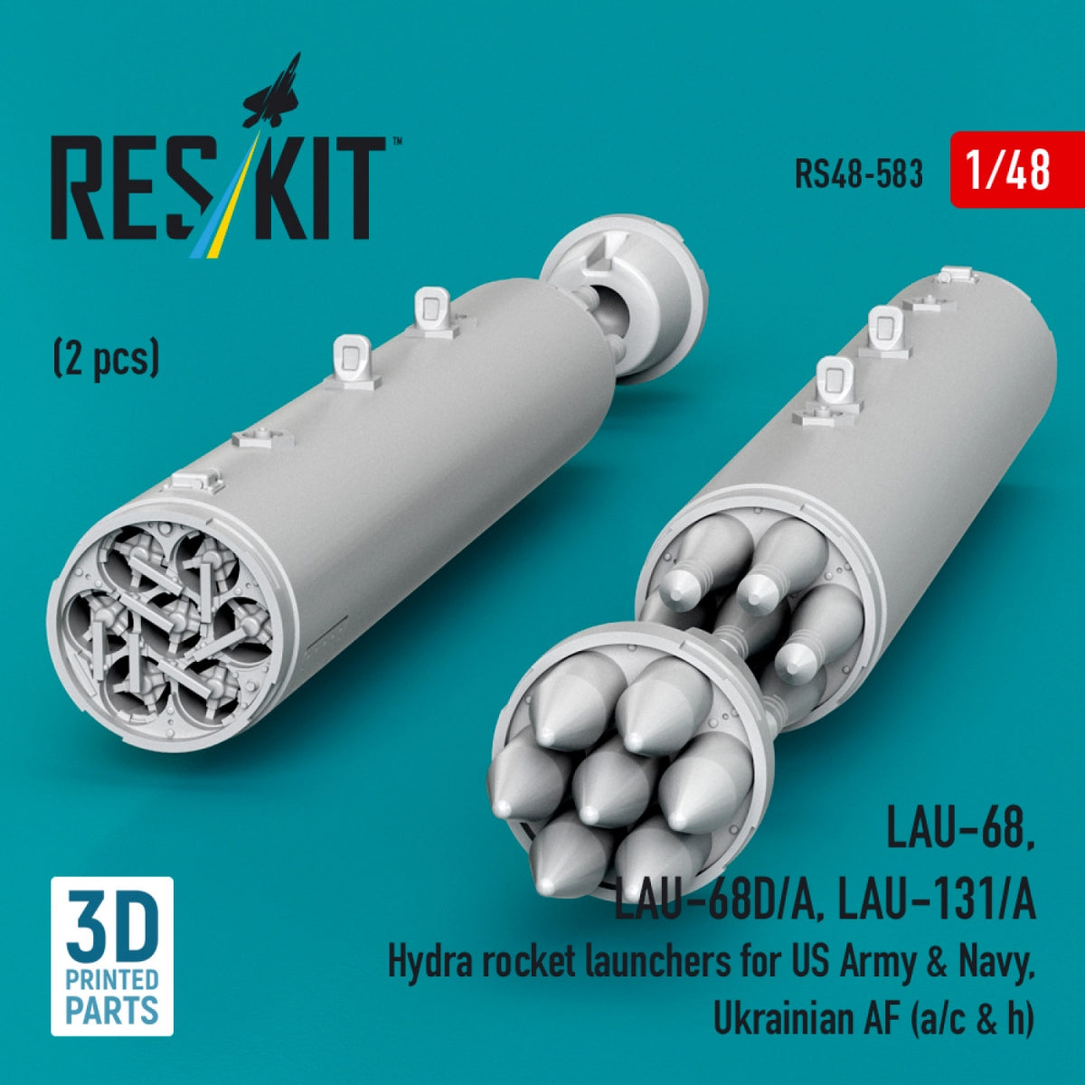 RESKIT RS48-0583 LAU-68, LAU-68D/A, LAU-131/A Hydra rocket launchers for US Army &amp; Navy, Ukrainian AF (a/c &amp; h) (2pcs) (3D Printed) 1/48