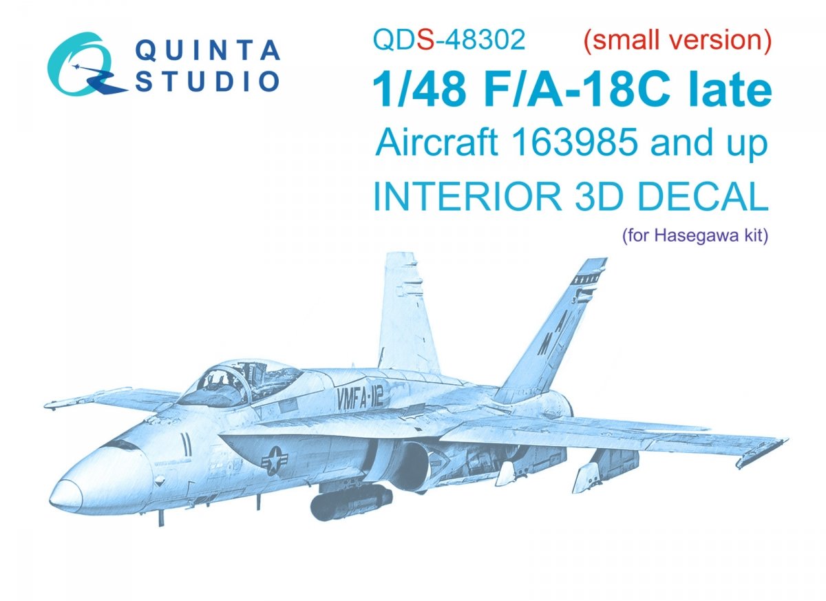 Quinta Studio QDS-48302 F/A-18C late 3D-Printed & coloured Interior on decal paper (Hasegawa) (Small version) 1/48