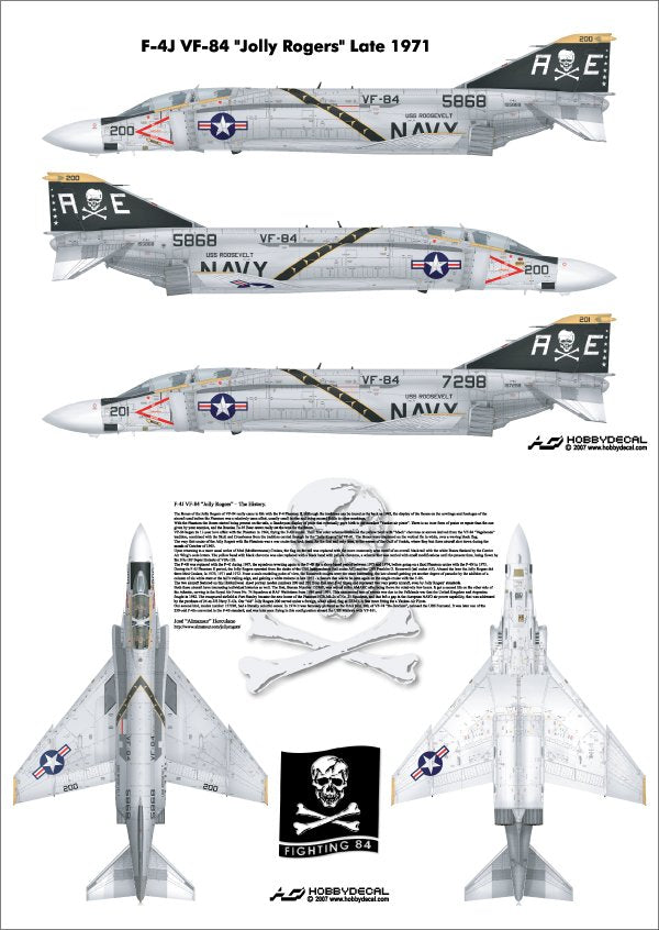 HobbyDecal AL72003V1 F-4J VF-84 Jolly Rogers Fin 1971 1/72