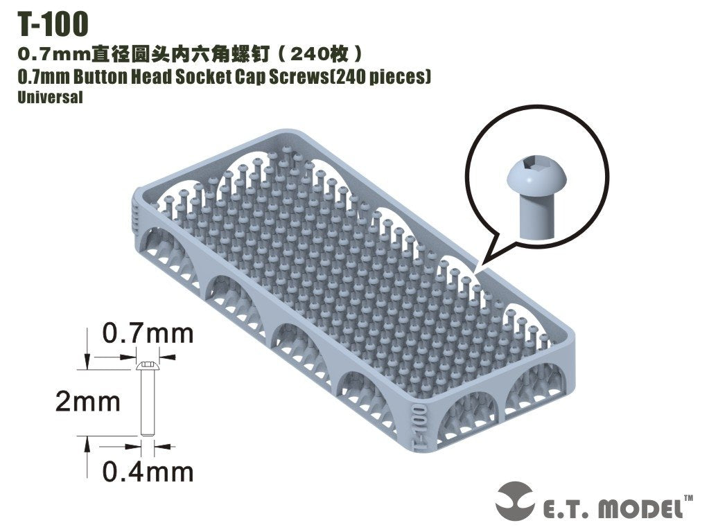 ET Model T-100 0.7mm Button Head Socket Cap Screws 240 pieces