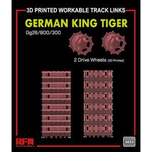 Maquette Rye Field 3033 Char King Tiger GG26/800/300 Chenilles fonctionnelles avec galets motrices (impression 3D) 1/35