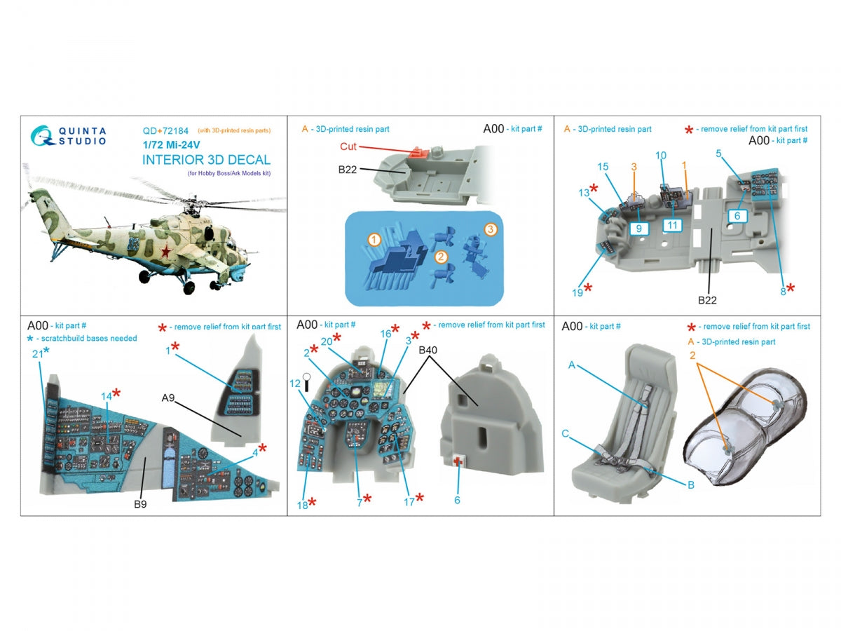 Quinta Studio QD+72184 Mi-24V 3D-Printed &amp;amp; coloured Interior on decal paper (Hobby Boss/ARK Models) (with 3D-printed resin parts) 1/72 – Bild 12