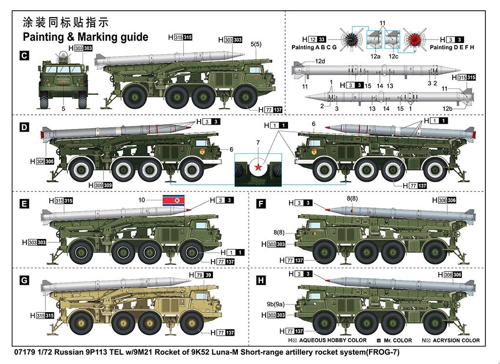 Trumpeter 07179 Russian 9P113 TEL w/9M21 Rocket of 9K52 Luna-M Frog-7 tactical rocket 1/72 – zdjęcie 4