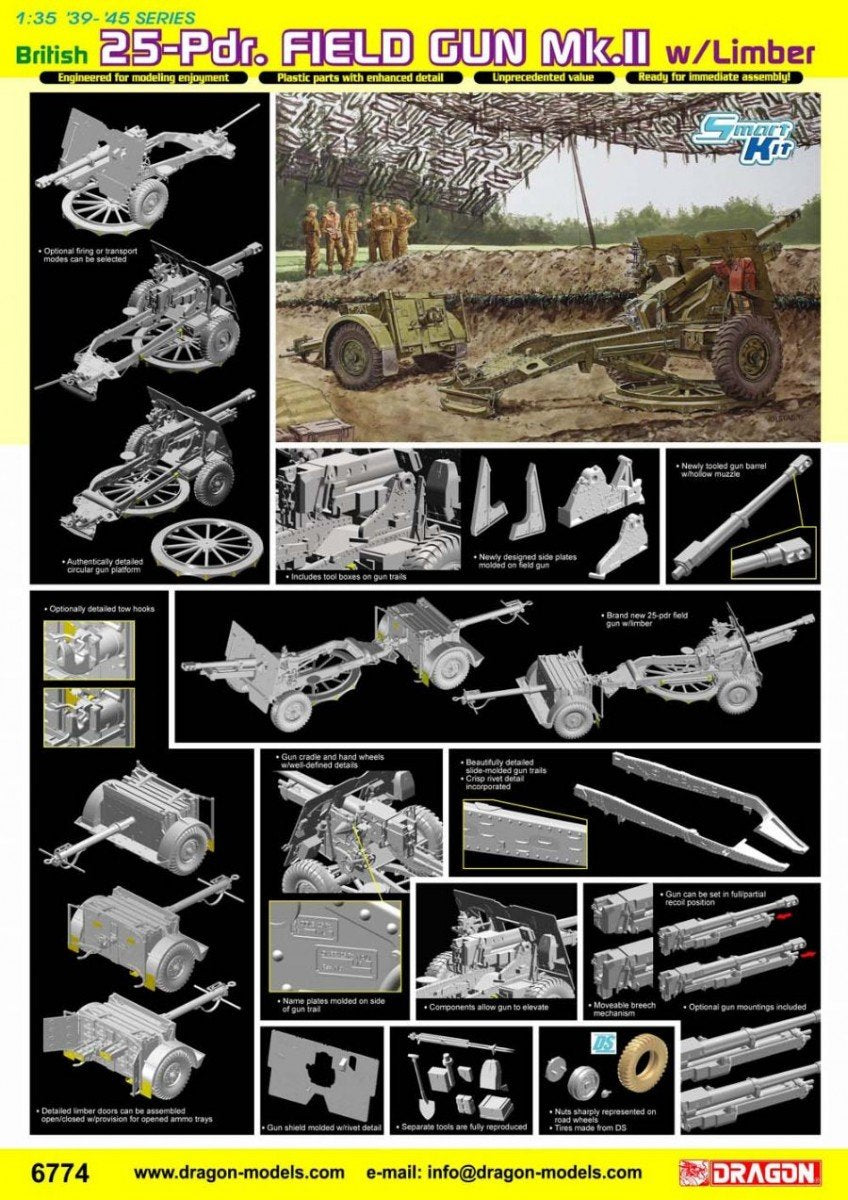Dragon 6774 Canon de campagne britannique de 25 livres Mk.II avec avant-train (1/35)  – image 3