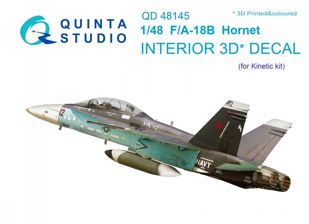 Intérieur imprimé en 3D et coloré sur papier décalcomanie Quinta Studio QD48145 F/A-18B (pour kit Kinetic) 1/48 