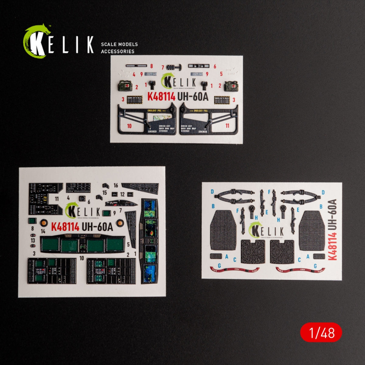 KELIK K48114 UH-60A Black Hawk - Type 2 "Defense Intelligence of Ukraine" interior 3D decals for ICM kit 1/48