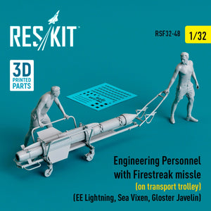 RESKIT RSF32-0048 Personnel du génie avec missile Firestreak (sur chariot de transport) (EE Lightning, Sea Vixen, Gloster Javelin) (Impression 3D) 1/32