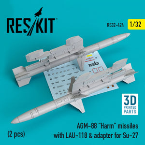 RESKIT RS32-0424 MISSILES AGM-88 « HARM » AVEC LAU-118 ET ADAPTATEUR POUR SU-27 (2 PIÈCES) 1/32