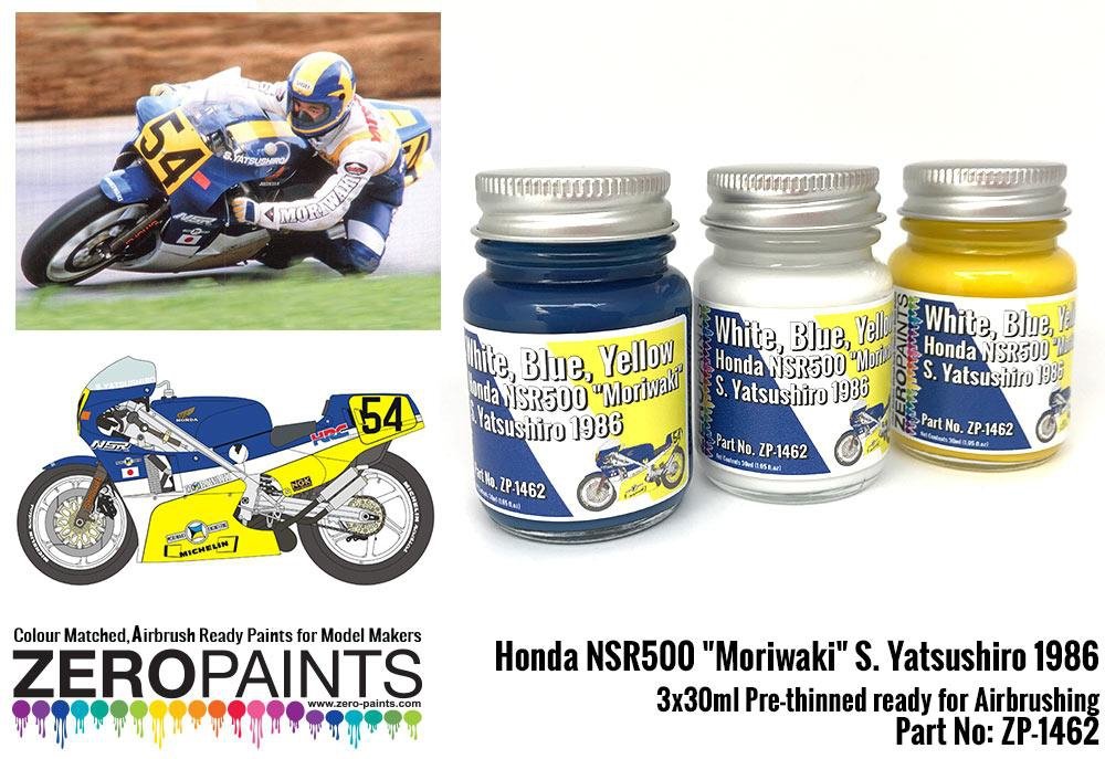 Peinture Zero Paints ZP-1462 Honda NSR500 « Morivaki » S. Yatsushiro 1986, 3 pots de 30 ml