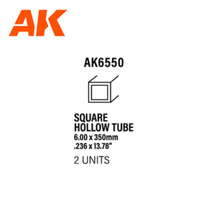 Tube creux carré AK Interactive AK6550 6,00 x 350 mm – Tube creux carré en styrène – (2 unités)