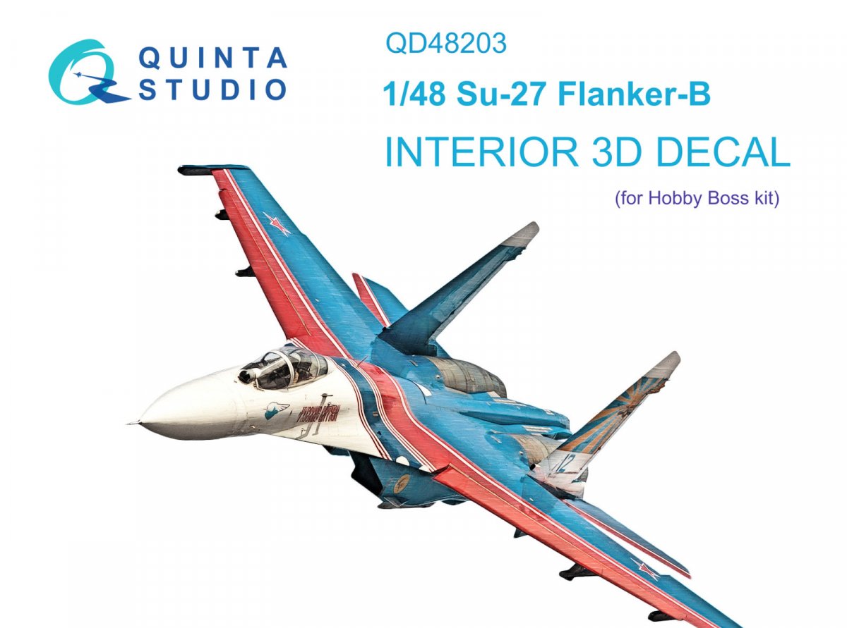Quinta Studio QD48203 Su-27 3D-Printed &amp;amp; coloured Interior on decal paper ( Hobby Boss ) 1/48