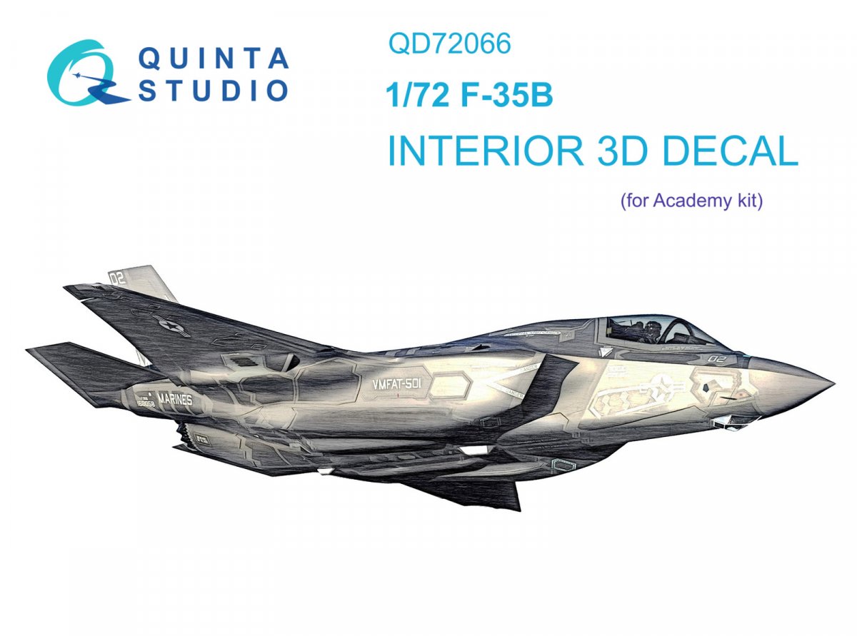 Quinta Studio QD72066 F-35B 3D-Printed &amp;amp; coloured Interior on decal paper (Academy) 1/72