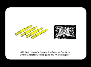 Aber A32008 Set of 4 barrels for German Oerlikon 20mm aircraft machine guns MG FF with sights 1/32 – imagen 6