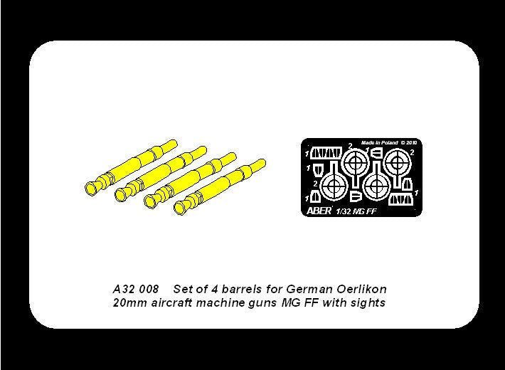 Aber A32008 Set of 4 barrels for German Oerlikon 20mm aircraft machine guns MG FF with sights 1/32 – imagen 6