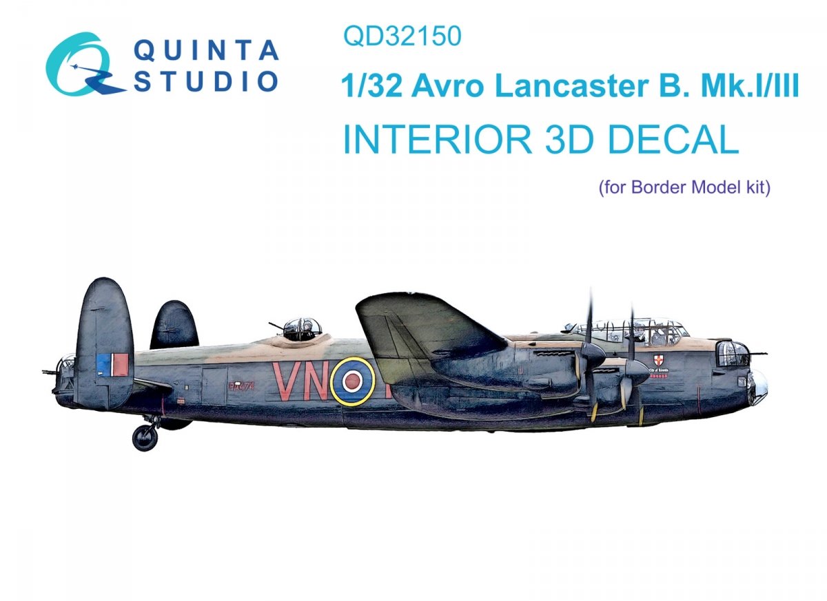 Quinta Studio QD32150 Avro Lancaster B. Mk.I/III 3D-Printed &amp;amp; coloured Interior on decal paper (Border Model) 1/32