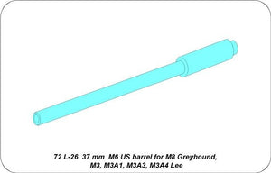 Aber 72L-26 Lufa 37mm M6 do M8 Greyhound,M3, M3A1, M3A3, M3A4 Lee / 37mm M6 US barrel for M8 Greyhound, M3, M3A1, M3A4 Lee 1/72 – imagen 3