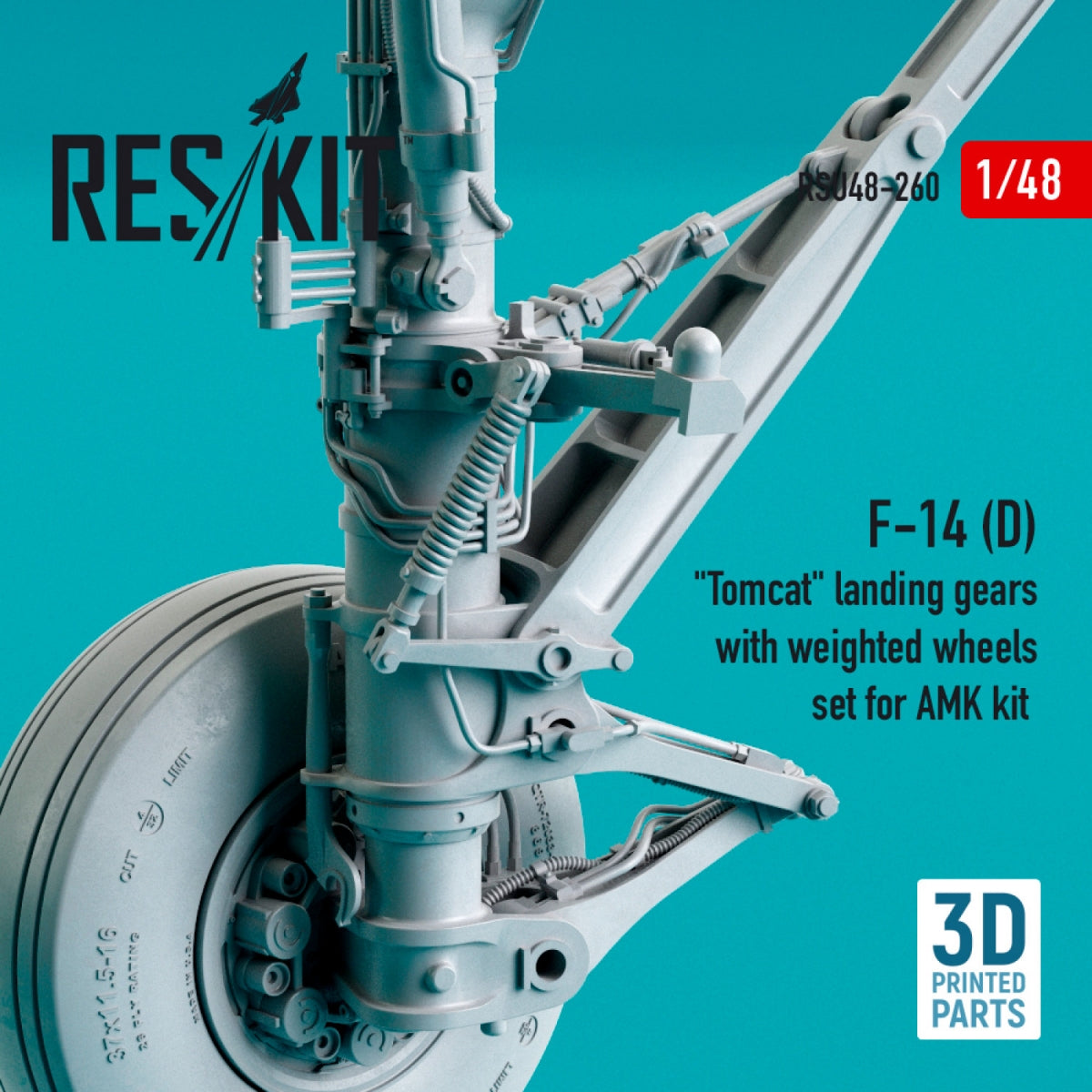 RESKIT RSU48-0260 F-14 (D) &amp;quot;TOMCAT&amp;quot; LANDING GEARS WITH WEIGHTED WHEELS SET FOR AMK KIT (RESIN &amp;amp; 3D PRINTED) 1/48 – imagen 2