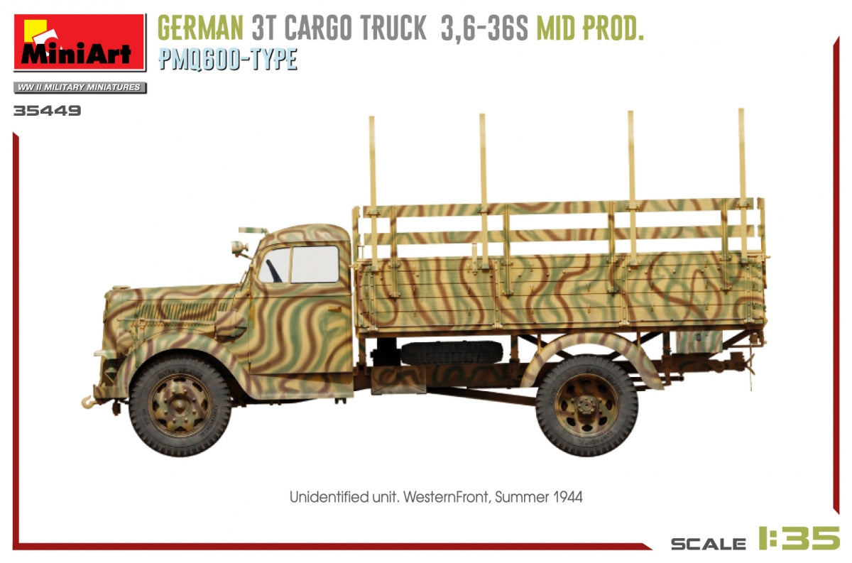 Miniart 35449 GERMAN 3T CARGO TRUCK 3,6-36S MID PROD. PMQ600-TYPE 1/35 – immagine 12