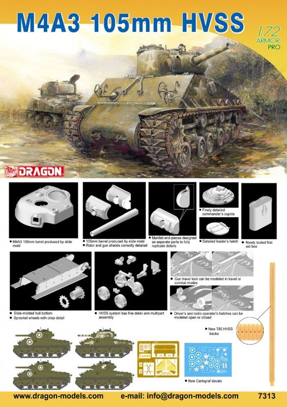 Dragon 7313 Sherman tank M4A3 105mm HVSS 1/72 – imagen 2