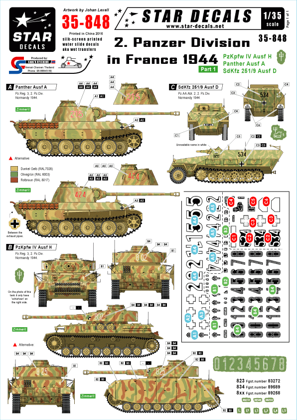 Star Decals 35-848 2e division blindée en France 1944 1/35