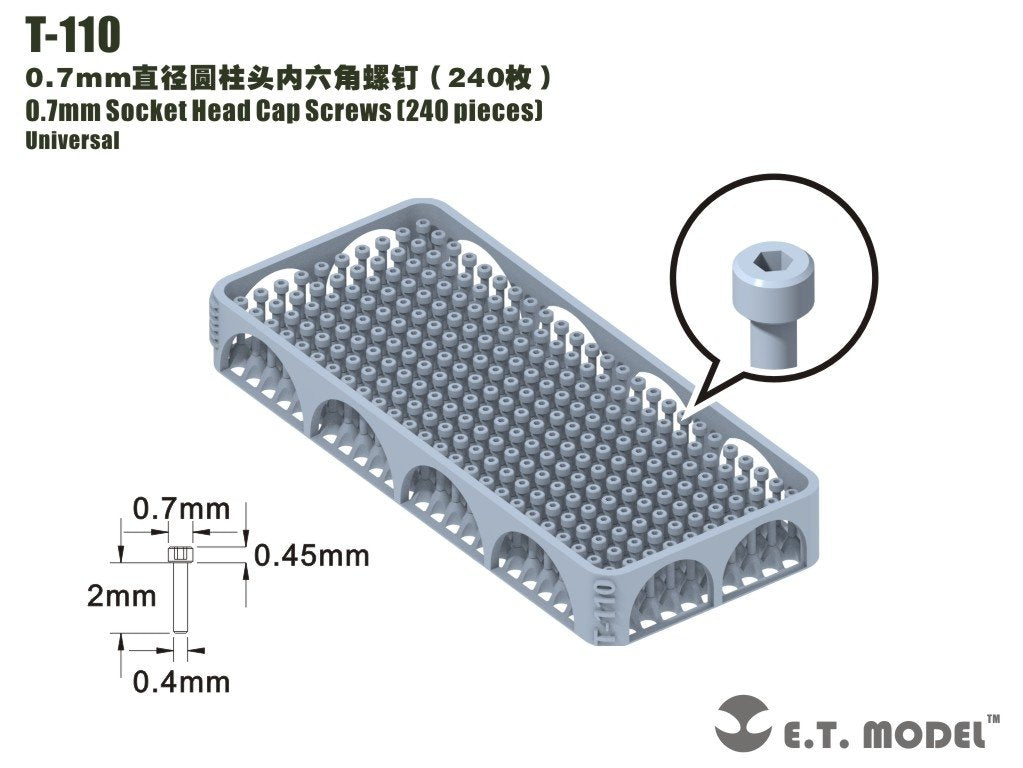 ET Model T-110 0.7mm Socket Head Cap Screws 240 pieces