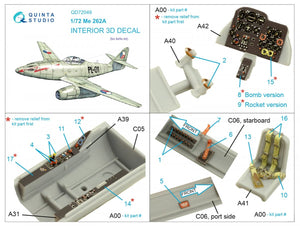 Quinta Studio QD72049 Me-262A 3D-Printed &amp;amp; coloured Interior on decal paper (Airfix) 1/72 – imagen 2