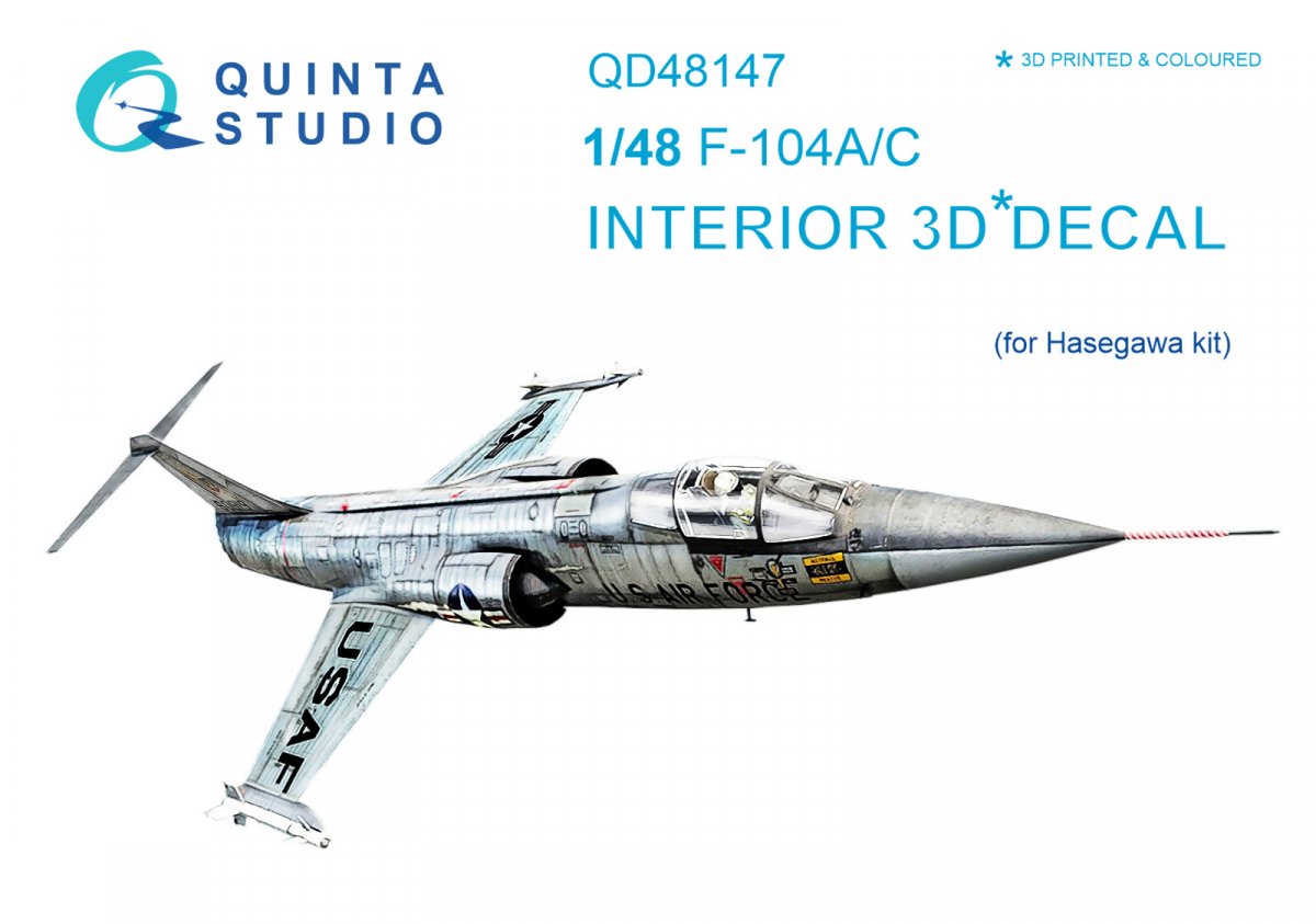 Intérieur imprimé en 3D et coloré sur papier décalcomanie Quinta Studio QD48147 F-104A/C (pour maquette Hasegawa) 1/48 