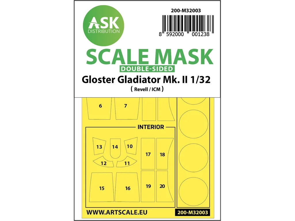 Art Scale Kit M32003 Gloster Gladiator Mk.II Double-Sided Painting Mask for Revell/ICM 1/32