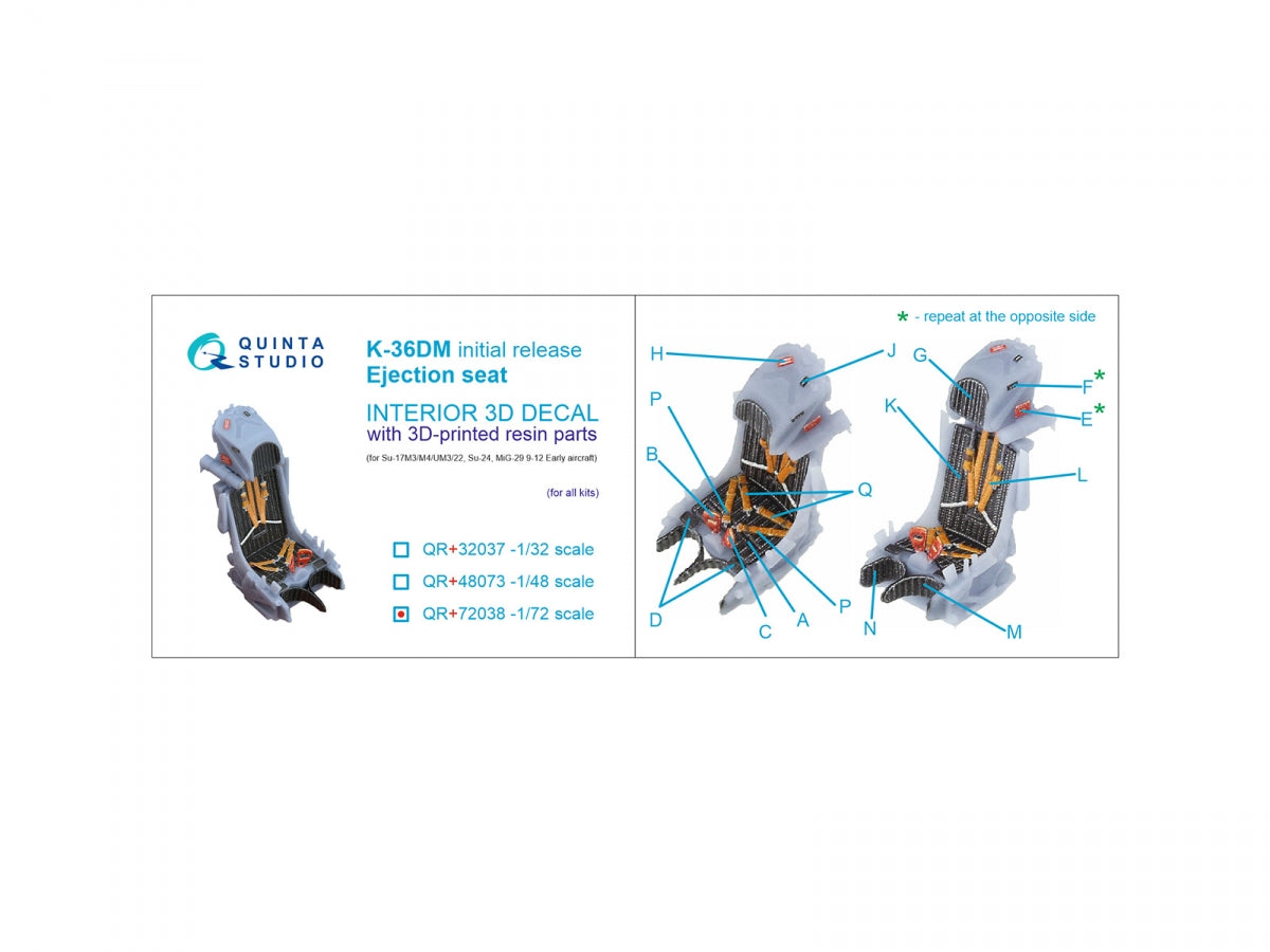 Quinta Studio QR+72038 K-36DM (initial release) ejection seat (for Su-17M3/M4/UM3/22, Su-24, MiG-29 9-12 Early aircraft) (All kits) 1/72 – zdjęcie 6