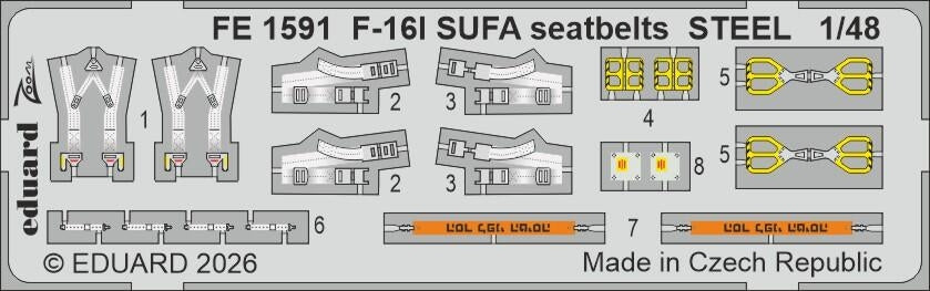 Eduard FE1591 Lockheed Martin F-16I Sufa - Steel Seatbelts Zoom Set Kinetic Gold Edition Kits 1/48