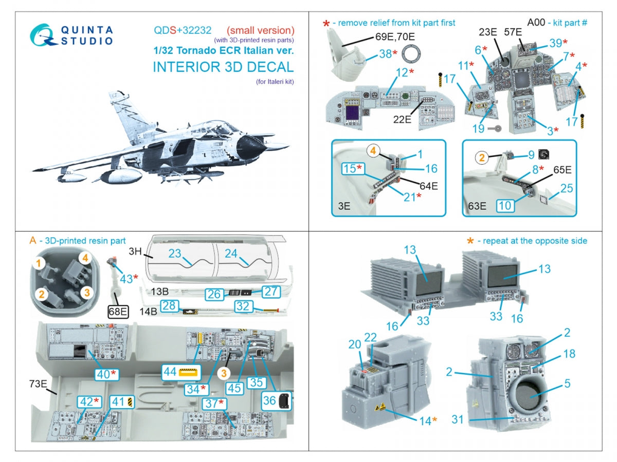 Quinta Studio QD+32232 Tornado ECR Italian 3D-Printed &amp;amp; coloured Interior on decal paper (Italeri) (with 3D-printed resin parts) 1/32 – imagen 3