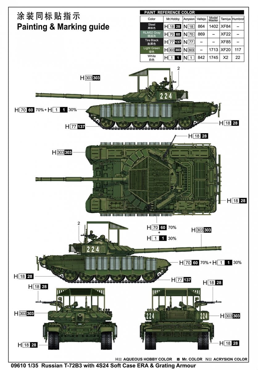 Trumpeter 09610 Russian T-72B3 with 4S24 Soft Case ERA &amp;amp; Grating Armour 1/35 – immagine 4
