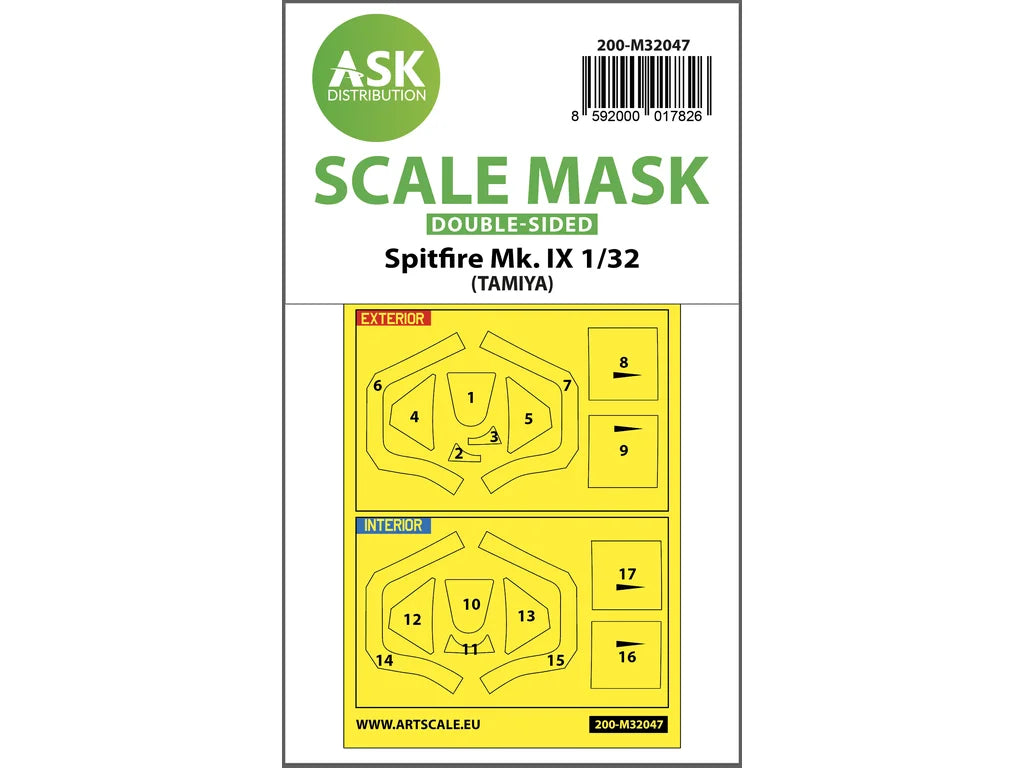 Art Scale Kit M32047 Spitfire Mk.IX Double-Sided Masks for Tamiya 1/32