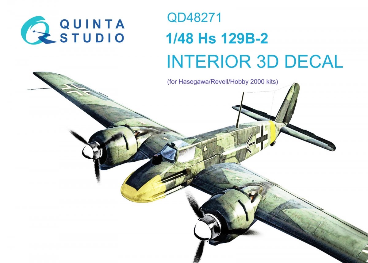 Quinta Studio QD48271 Hs 129B-2 3D-Printed &amp;amp; coloured Interior on decal paper (Hasegawa) 1/48