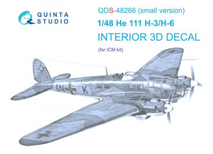 Quinta Studio QDS-48266 He 111H-3/H-6 3D-Printed &amp;amp; coloured Interior on decal paper ( ICM ) (Small version) 1/48