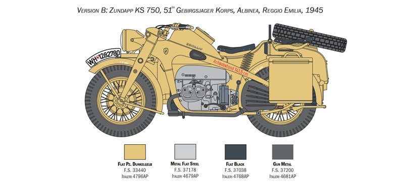 Italeri 7406 ZUNDAPP KS 750 with Sidecar 1/9 – immagine 4