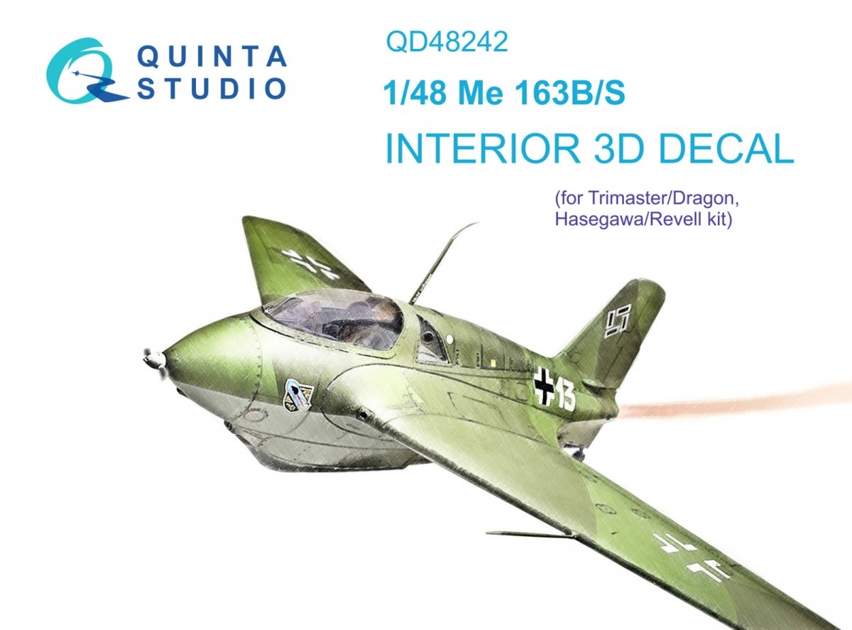 Quinta Studio QD48242 Me 163B/S 3D-Printed &amp; colored Interior on decal paper (Dragon) 1/48