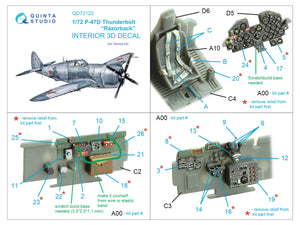 Intérieur imprimé en 3D et coloré sur papier décalcomanie Quinta Studio QD72122 P-47D Thunderbolt Razorback (Tamiya) 1/72 – image 2