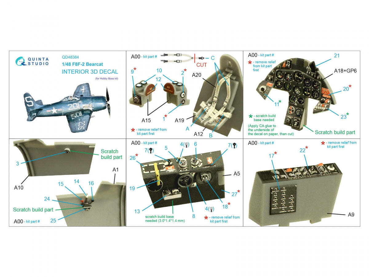 Quinta Studio QD48384 F8F-2 Bearcat 3D-Printed &amp;amp; coloured Interior on decal paper (Hobby Boss) 1/48 – imagen 2