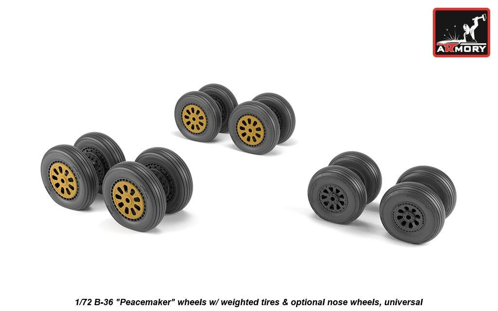 Armory Models AW72327 B-36 Peacemaker wheels w/ weighted tires, optional nose wheels 1/72 – immagine 2