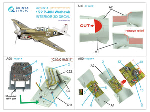 Quinta Studio QD+72214 P-40N Warhawk 3D-Printed &amp;amp; coloured Interior on decal paper (Academy) (with 3D-printed resin parts) 1/72 – Bild 11